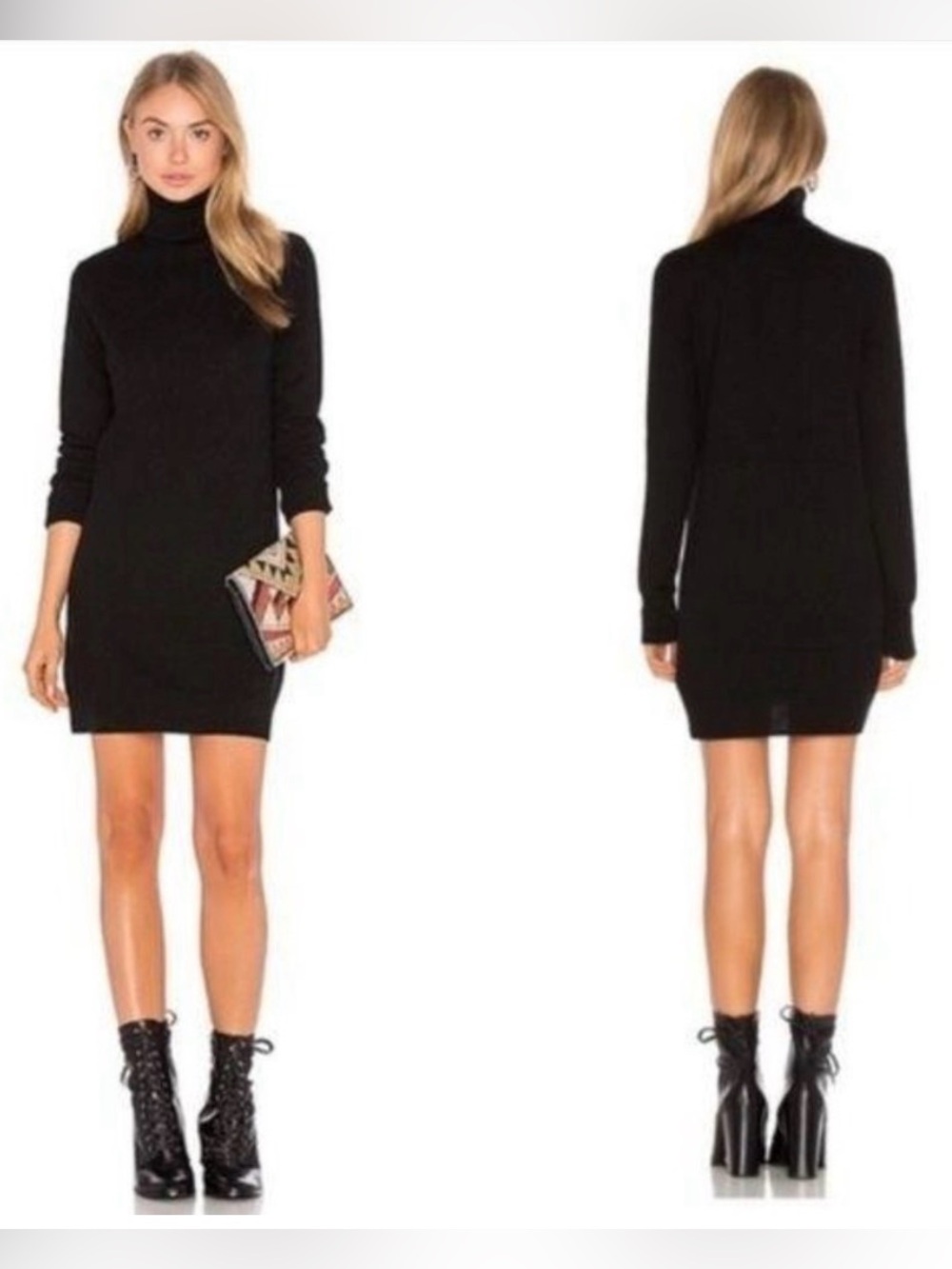 Equipment Oscar Cashmere Black Turtleneck Sweater Dress Size Small
